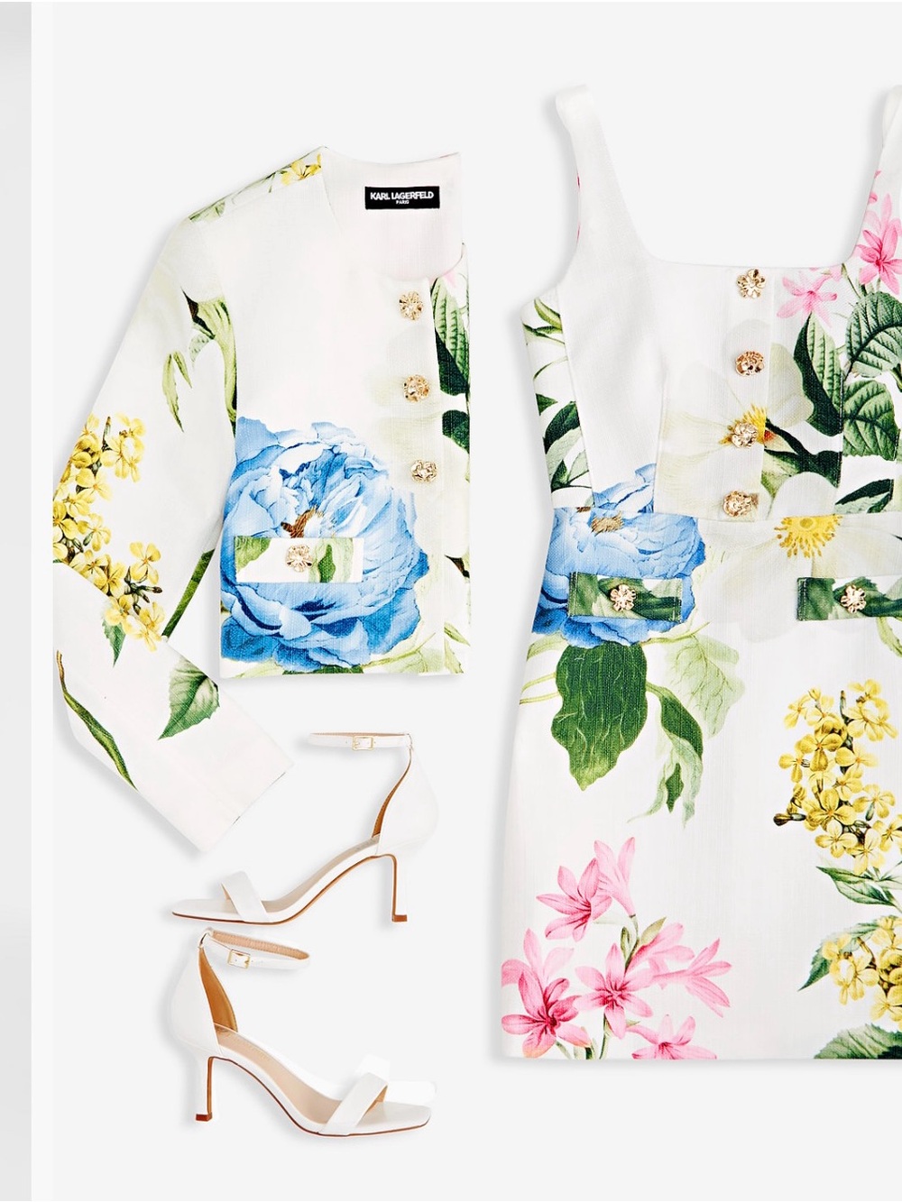 Karl Lagerfeld White Floral Dress Jacket Set